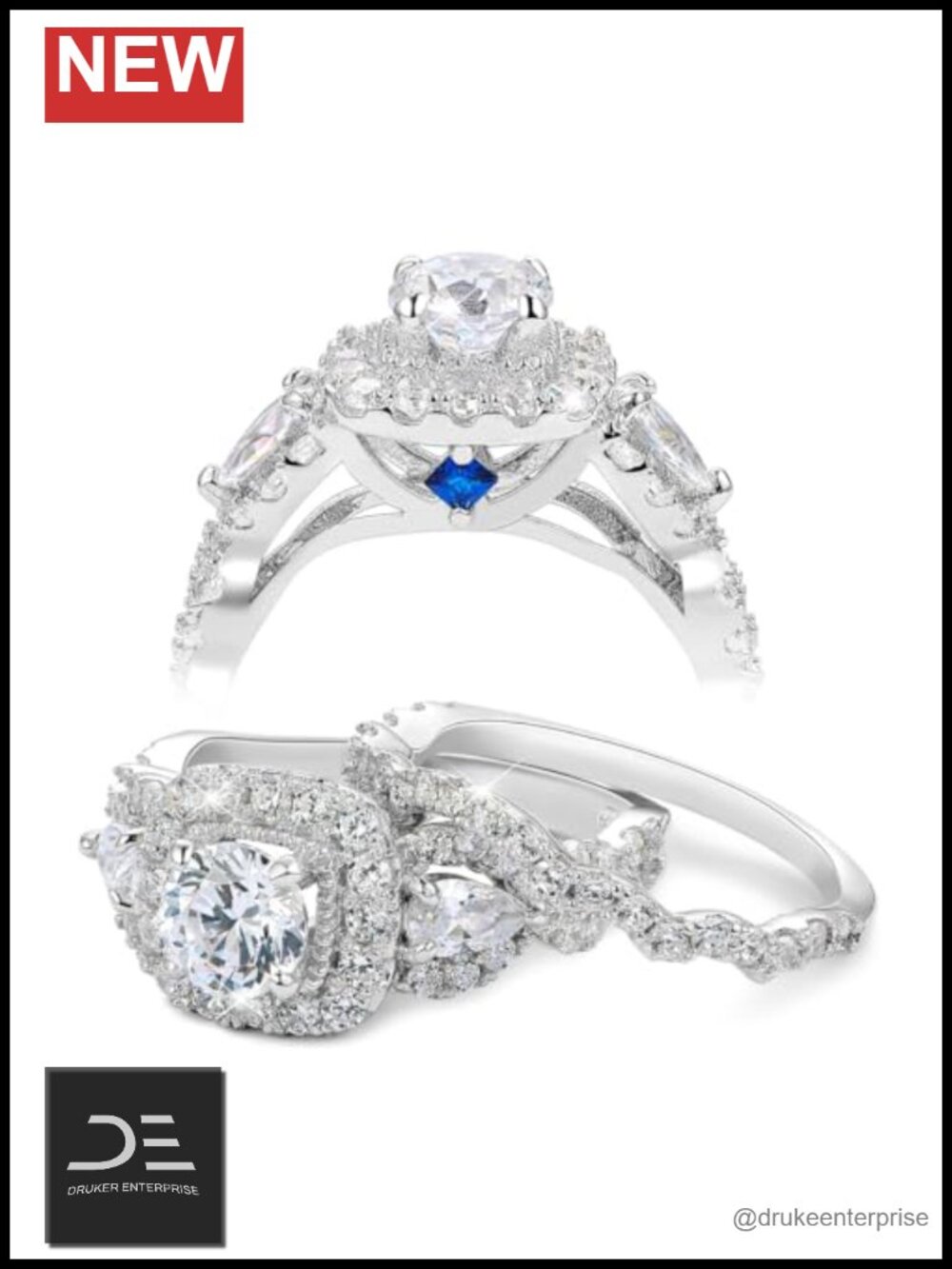 Cubic Zirconia Engagement Wedding Ring Set Bridal Women